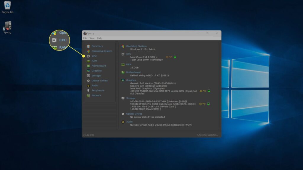 How to check CPU temp Windows 11